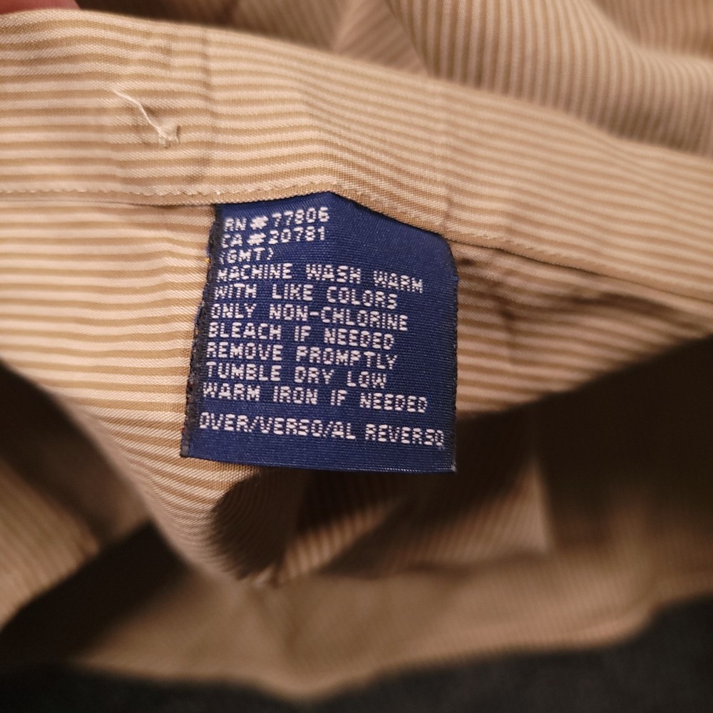 Vintage‎ Tommy Hilfiger Men Long Sleeve Button Shirt Medium Tan Pinstripe Cotton - Picture 7 of 8